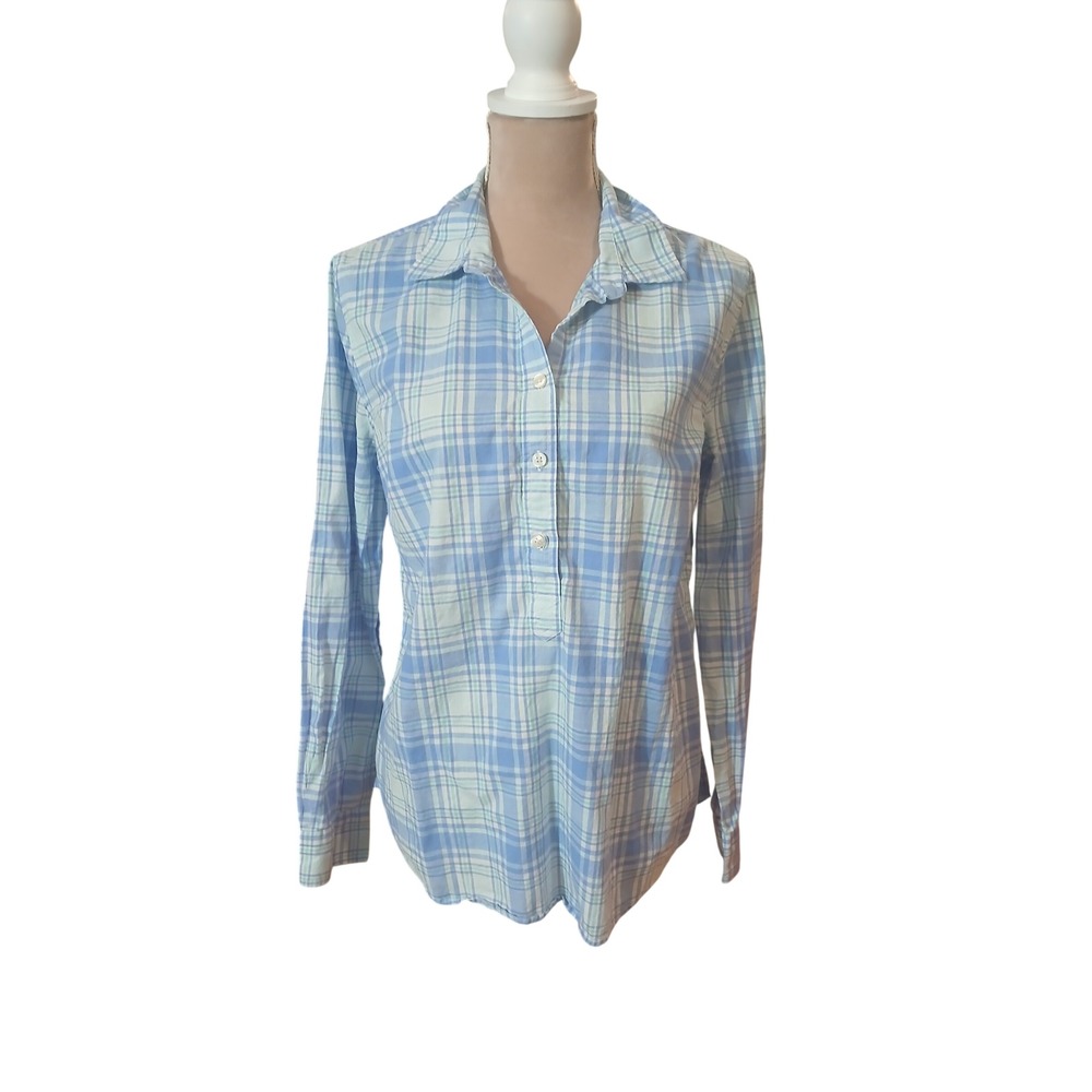 Vineyard Vines Women's Plaid Long Roll Tab Sleeve Button Up Shirt Blue Size 14